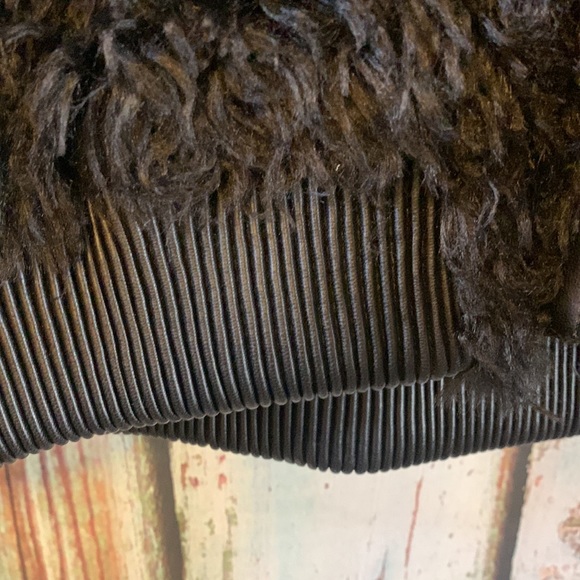 Zara Woman Faux Sheep Fur Black Coat with Faux Leather Accordion Trim XL - Picture 3 of 8